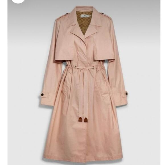 Coach Jackets & Blazers - Coach Lightweight Pink overcoat Trench coat blush cotton drawstring Sz S